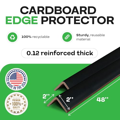 IDL Packaging Cardboard Edge Protectors 2" x 2" x 48", Black, Pack of 50 - V-Board Reinforced Cardboard Corners for Shipping - Kraft Cardboard Corners for Packing - Moving Corner Protectors - color: Black, size: 48" Length