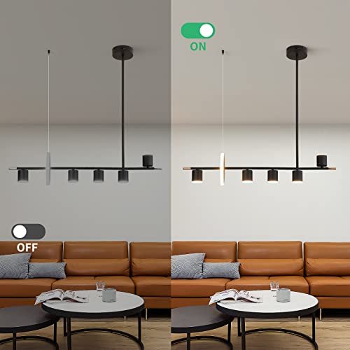 Siittoo 40" Modern LED Pendant Light, Dimmable Black Kitchen Island Light - color: Black-5 Spotlights 1 Ring-40W