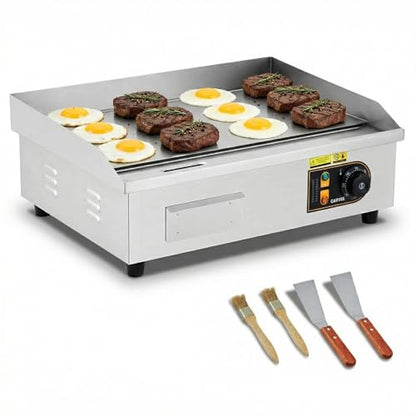 22” Commercial Electric Griddle, 120V 1750W Countertop Griddle, 120-570°F Adjustable Temp, Stainless Steel Electric Flat Top Grill with Removable Drip Tray for Restaurant/Kitchen/Home - size: 22inch
