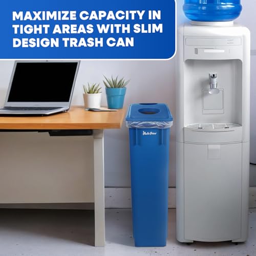 PLASTIC PRINCE 23 Gallon Slim Trash Can with Recycling Lid for Bottles and Cans, Blue Commercial Rectangular Garbage Can, Waste Bin for Home Kitchen Office Cabinet - style: Blue Trash Can with Bottles Lid