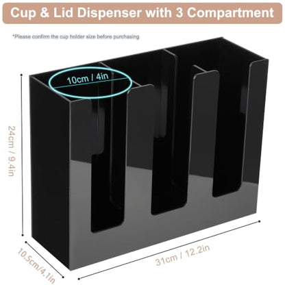 Coffee Cup Holder, Cup and Lid Organizer fits 5 to 16 oz Disposable Cups - color: Black, size: 3 Compartment