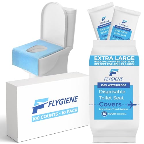 Disposable Toilet Seat Covers for Travel – Waterproof, Tear-Resistant XL Toilet Liners with 2 Layers of Protection – Individually Wrapped Travel Size Toiletries - 100 Count (10 Packs of 10) - size: 100 Count (10 Packs of 10)