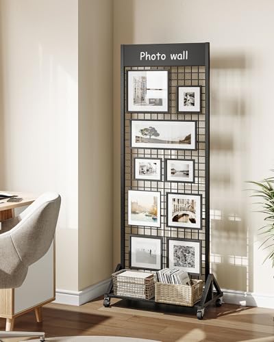 CHOEZON Grid Wall Panel, 2’ x 5.7’ Ft Floor Standing Gridwall Display Rack, Retail Display Stand, with 4 S-Shaped Hooks and 4 Garment Hooks, for Entryway, Study, Kitchen, Outdoors, Black TCJ27BB