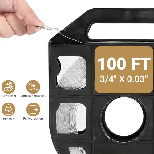 304 Stainless Steel Packaging Packing Machine Kit 3/4" x 100 ft Banding Coil, 100pcs Ear Lokt Buckles, 1pc Strapping Tensioner, 1pc Hammer, 1pc Pliers and One Pair of Gloves Included by LOCXVE