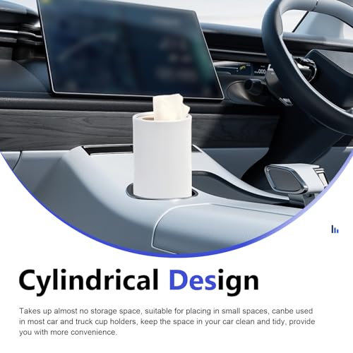 4 PCS Car Tissue Holder, Car Cup Holder Cylindrical Box, Convenient Refillable Automotive Travel Tissue Tube with 120 Sheets Facial Tissues, Universal for Most Cars (White) - color: White