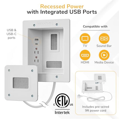 Mount-It! in-Wall TV Cable Management Kit with Recessed Power – Dual Outlet, USB-A and USB-C Ports, 9ft Cord, and Hand Saw – Easy, Safe Cable Management for Organized TV and Home Theater Setups - style: Dual Outlet + USB-A/USB-C – 9ft Cord