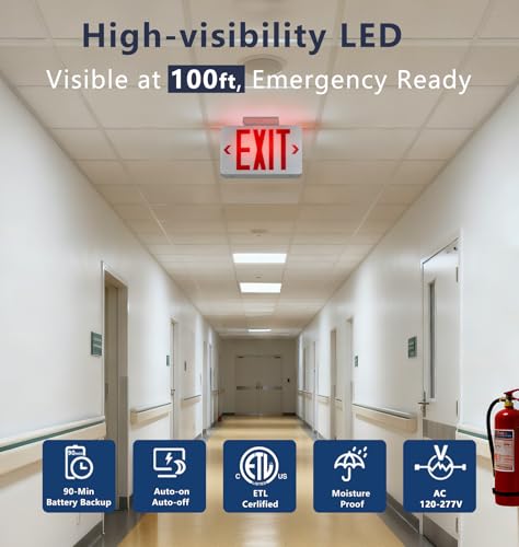 LED Exit Sign with Emergency Light,Double-Sided&Battery Backup 2Pack - size: EM114-2Pack