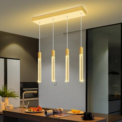 Modern 4-Light Gold Crystal Column Pendant Light Rectangular Crystal Chandelier LED Hanging Light for Dining Room Living Room, Hallway, Bedroom - color: Gold, size: Rectangle 4-Light