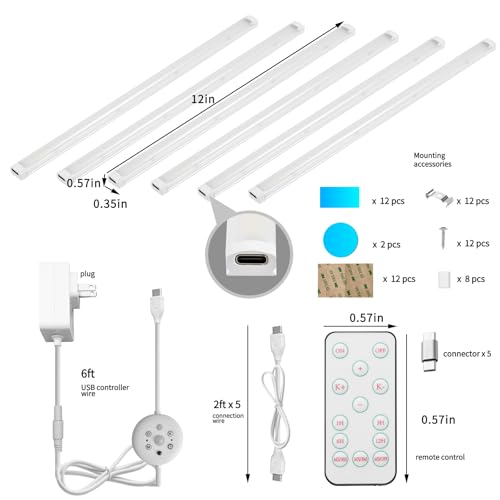 Under Cabinet Lights, 6 Pack Dimmable LED Strip, 3 CCT Color Changing Plug-in Light Bar with IR Control & Timer, Closet Lights for Kitchen Shelf Wardrobe Display - color: White