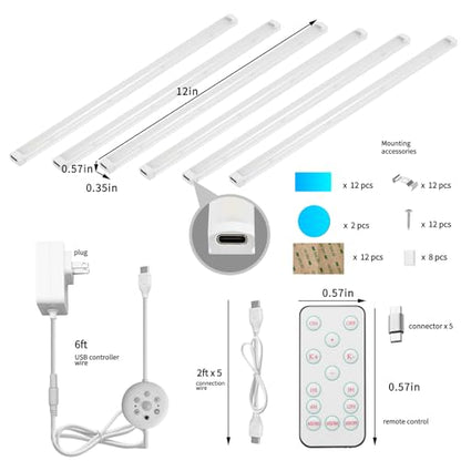 Under Cabinet Lights, 6 Pack Dimmable LED Strip, 3 CCT Color Changing Plug-in Light Bar with IR Control & Timer, Closet Lights for Kitchen Shelf Wardrobe Display - color: White