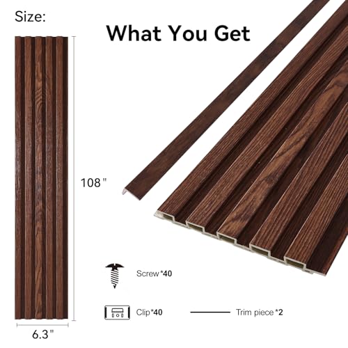Slat Wall Panel 8-Pack, 108’’x6.3’’, Walnut - size: 108’’x6.3’’-Walnut