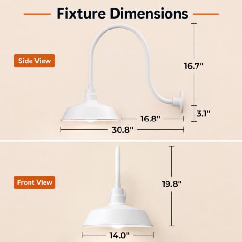 14in. White Outdoor Gooseneck Barn Light Fixture, 5000K Cool White - color: White (2-Pack), size: 24 in Gooseneck Arm