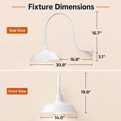 14in. White Outdoor Gooseneck Barn Light Fixture, 5000K Cool White - color: White (2-Pack), size: 24 in Gooseneck Arm