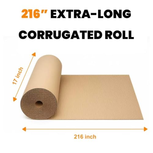 Corrugated Cardboard Roll, 17 x 216 Inches Large Cardboard Sheets Thicker Cardboard Paper Rolls for Crafts, Shipping, Gift Packaging, DIY (Brown)
