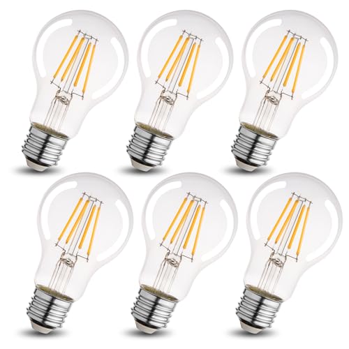 A19 Clear Led Bulbs, E26 Dimmable Edison Bulbs, 2700K Warm Light Led Light Bulb, Soft Yellow White Edison Bulb, 6w Filament Bulb for Light Fixture 6pack/12Pack - color: Clear 2700k Warm White, size: 6W-6 Pack