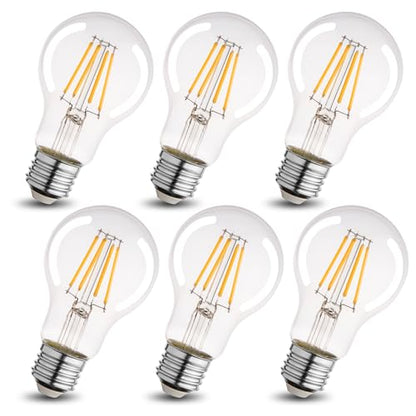 A19 Clear Led Bulbs, E26 Dimmable Edison Bulbs, 2700K Warm Light Led Light Bulb, Soft Yellow White Edison Bulb, 6w Filament Bulb for Light Fixture 6pack/12Pack - color: Clear 2700k Warm White, size: 6W-6 Pack