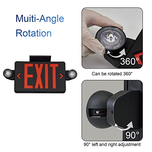 GZRUIYANG Black Housing Exit Sign with Emergency Lights Red, LED Emergency Exit Light with Battery Backup, UL 924 Certified, AC 120/277V, Commercial Emergency Lights Combo for Business - 1 Pack - color: Black Housing Red Letter, size: 1 Pack