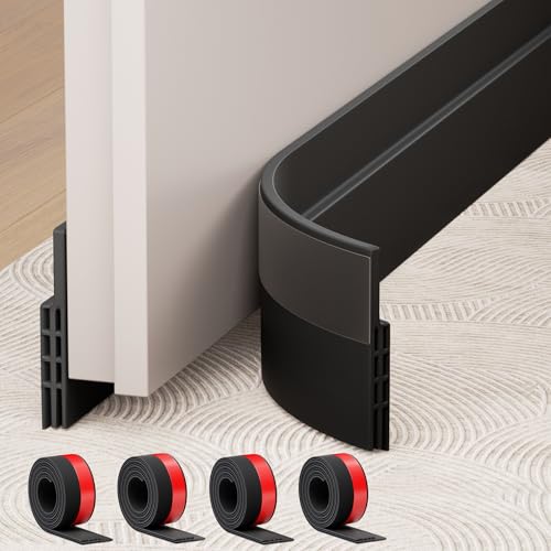 4 Pack Under Door Draft Stopper Weather Stripping Door Seal Threshold Strip - color: Black, size: 4 Pack