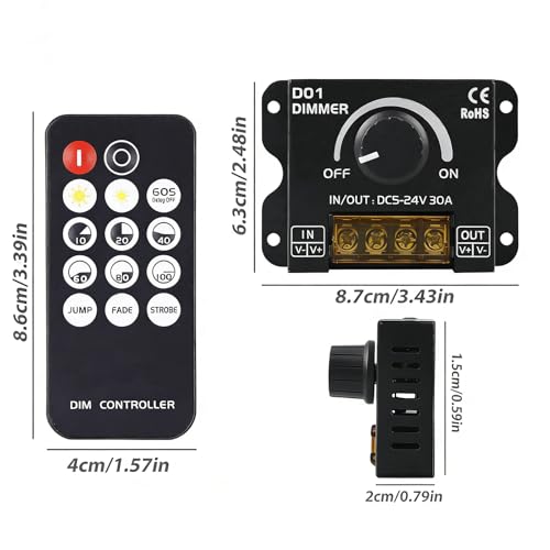 5V 12V 24V LED Dimmer Switch, 30A Dimmer Switches for LED Lights, PWM Controller 12 Volt Light Dimmers Switch Knob or 14 Key Wireless Control for LEDs Strip Lights Controller