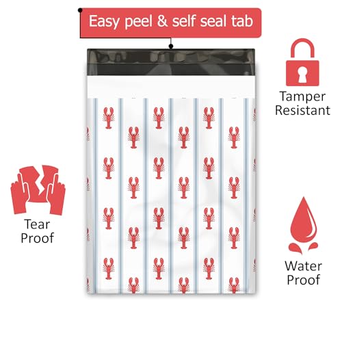 10x13 (100) Lobsters Designer Poly Mailers Waterproof Self Sealing Tear Resistant Polymailers Shipping Envelopes Premium Printed Bags For Small Businesses - color: Lobsters, size: 10x13 inches