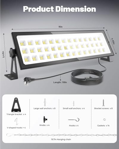2 Pack Linkable LED Shop Lights, 100W 15000LM Garage Light 6000K