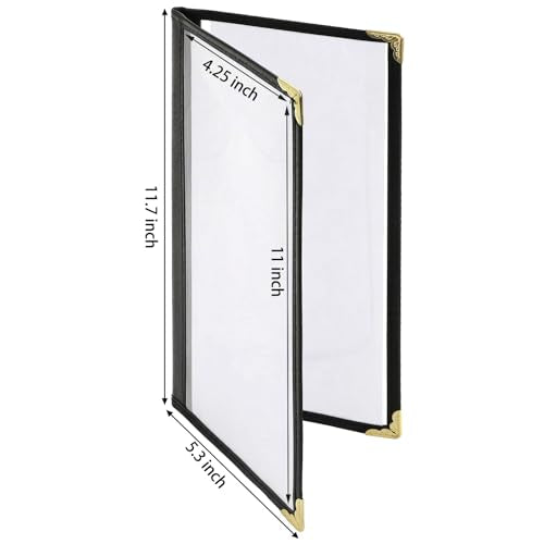 Nicunom 10 Pack Restaurant Menu Covers,4.25" x 11" Clear Menu Holds Double-Stitched Edge Menu Cover 1 Page 2 View Menu Sleeves for Wine Drinks Coffee Bars Restaurant