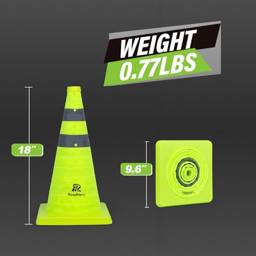 RoadHero 18 Inch 2 Pack Collapsible Traffic Safety Cones with Bag, Green - size: 18 Inch