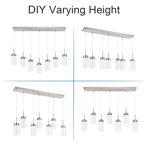 MELUCEE 43.3" Linear Chandelier for Dining Room Modern Led Pendant Lights - color: Brushed Nickel, size: 7-Light-Rectangle
