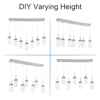MELUCEE 43.3" Linear Chandelier for Dining Room Modern Led Pendant Lights - color: Brushed Nickel, size: 7-Light-Rectangle