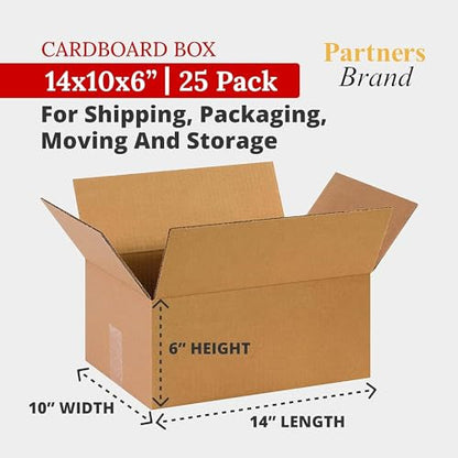 BOX USA Medium E-Commerce Boxes, 14x10x6" 25-Pk for Shipping & Packing - size: 14x10x6 25-Pack Cost Saver