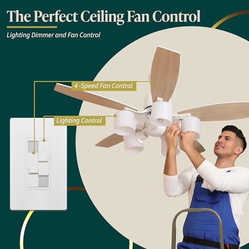 TOPGREENER Ceiling Fan Control and Light Dimmer Switch, 3-Speed, White - color: White, size: Dimmer Switch with Fan