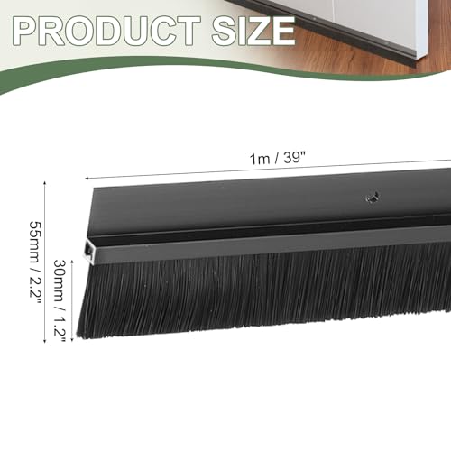 Door Sweep Aluminum Alloy Brush Sweeps, 1.2 Inch Black PP Brush 39"L x 2.2"W Fit for Gaps of Door Bottom - H-Shape Holder (Black) - color: Black, size: 1.2 Inch