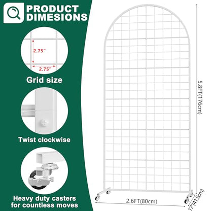 Aseem Metal Grid Wall Panels Display Stand Black Movable 2.6x5.8FT, 1PCS - color: White, size: 5.8 FT