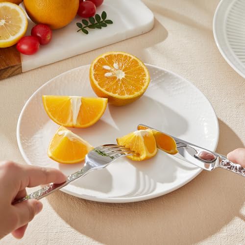 40 Pcs Hammered Silverware Set for 8, 18/10 Stainless Steel Flatware - color: Silver, size: 40-Piece
