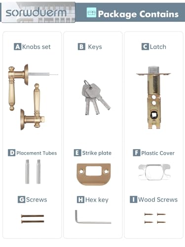 1 Pack Champagne Bronze Door Lever with Lock and Key Entry Door Handle Door Lever Bedroom and Bathroom Zinc Alloy - color: Champagne Bronze