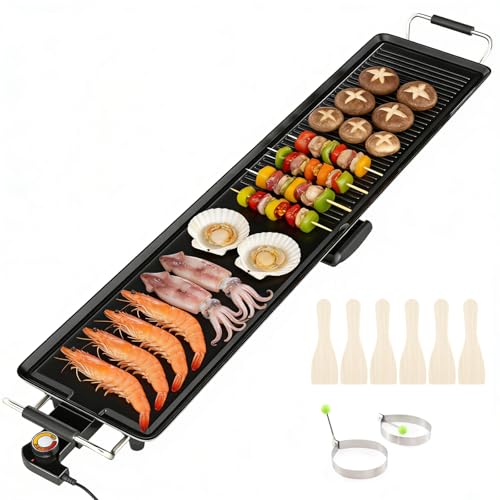 Costzon 39.5" Electric Griddle, 1400W Nonstick Extra Large Griddle, Long Table Top Grill w/4-Level Temp & Drip Tray, Indoor Outdoor Cooking Plates Teppanyaki Grill for Pancake, BBQ, Camping Gatherings - size: 39.5