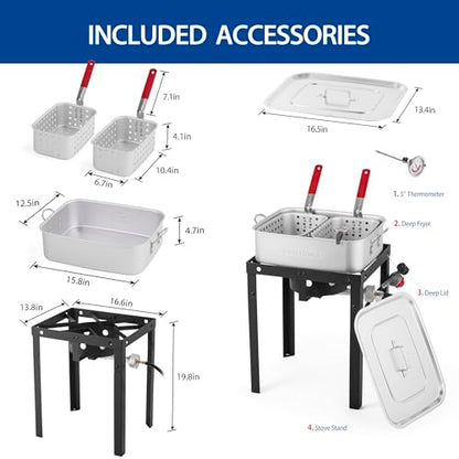 OuterMust 58,000 BTU Outdoor Fish Fryer with Baskets and Lid, 18 Qt. Propane Deep Fryer and 2 Inner Baskets, Ideal for Frying Fish, Chicken Wings, French Fries - size: 18 Qt. with Baskets and Lid