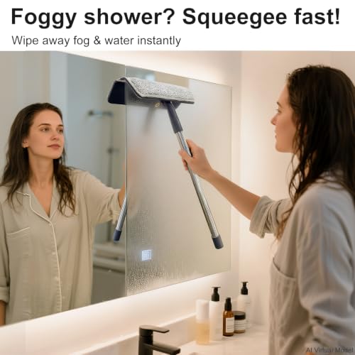 3-in-1 Window Squeegee for Home - 60" Window Cleaning Kit with 3 Microfiber Cloths & Screen Brush, All-in-1 Cleaner Tool for Outdoor Windows, Glass Door & Screens, Lightweight & Easy Storage