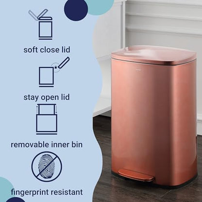 happimess Connor 2-Piece Stainless Steel Trash Can, Rose Gold - color: Rose Gold