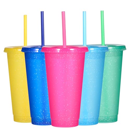 Suertestarry Tumbler with Straw and Lid,Water Bottle Iced Coffee Travel Mug Cup,Reusable Plastic Cups,Perfect for Parties,Birthdays,24oz-5 Pack (Sparkling Glitter, 5pack) - color: Sparkling Glitter, size: 5pack