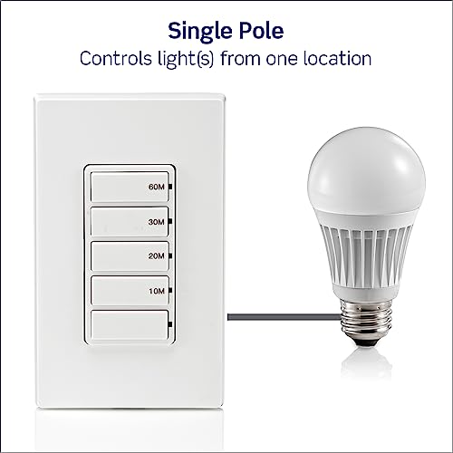 Leviton Countdown Timer Switch for bathroom fan and household lights, 10-20-30-60 min, No Neutral Required, Single Pole, 15A, 1/2HP/9.8A Fan/Motor, DT160-1LW, White - size: 15-Amp, style: 10-20-30-60 min, No Neutral Required