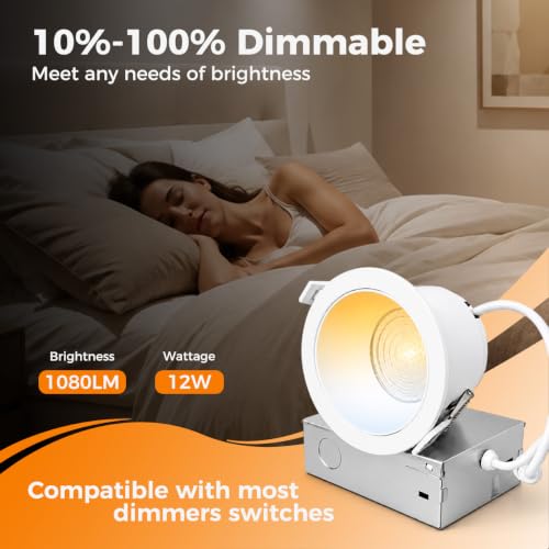 6 Pack 3 Inch Anti-Glare LED Recessed Ceiling Light, 5CCT, Dimmable, CRI90+
