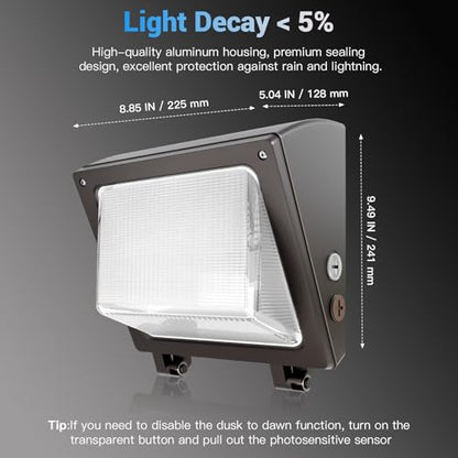 JTT 6Pack 75W/60W/45W LED Wall Pack Lights, Dusk to Dawn with Photocell,ETL