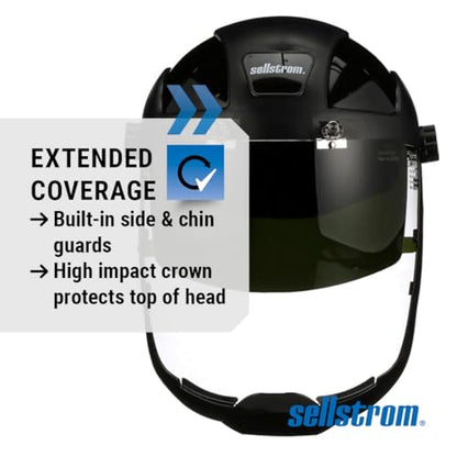 Sellstrom DP4 Face Shield - Lightweight Mask with High Impact Crown & Ratchet Headgear for Work, Grinding, Plasma/Flame Cutting - ANSI Z87.1 - Clear Anti Fog Polycarbonate Window - UV/IR Flip Up Visor - style: Shade 5 Infrared Visor W/ Chinguard