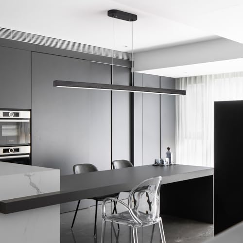 YISDESIGN 71" Black Linear Pendant Light Wooden Led Linear Pendant Light Fixtures Ceiling Hanging Dimmable Pendant Lights for Dining Room Kitchen Island Pool Table Lights Black Wood Finish - color: Black, size: 71in