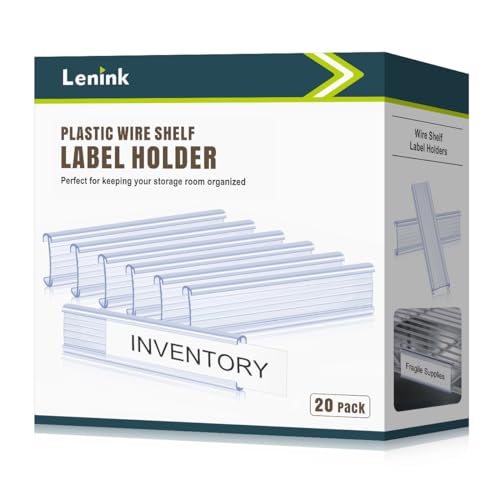 Lenink 20Pcs Wire Shelf Label Holders,Plastic Wire Rack Label Holder Compatible with Metro and Nexel 1-1/4in Shelves,Label Area 6in Lx1.25in H (Label Paper Not Included) - color: Transparent, size: 6in