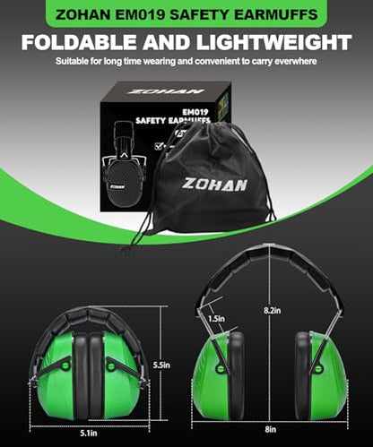 ZOHAN 019 Noise Cancelling Headphones for Adult - NRR 28dB Hearing Protection for Working, Shooting, Mowing, Autism - color: 2 Pack-green+pink