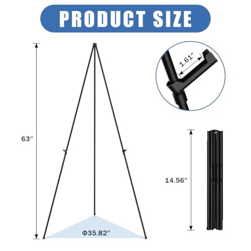 Easel Stand for Sign, Aredy 63 Inch Portable Floor Easel (3 Pack) - Metal Tripod Poster Stand for Display, Painting Canvas & Picture - Foldable & Adjustable, Black