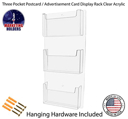 Marketing Holders Postcard Holder 3 Slot Acrylic Wall Mount with Hardware for 6" Greeting Cards Index Card Bin for Schools and Universities Rack Distribution Display for Hotels - size: 3 Pocket Vertical