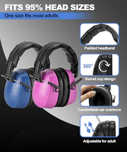 ZOHAN 019 Noise Cancelling Headphones for Adult - NRR 28dB Hearing Protection for Working, Shooting, Mowing, Autism - color: 2 Pack-blue+pink